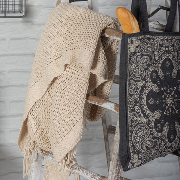 Soft Cream Cotton Knit Throw Blanket with Fringe - Cozy Handmade Knitted Blanket for Couch, Bed & Nursery Decor - Perfect for Winter, Gifts & Home Styling