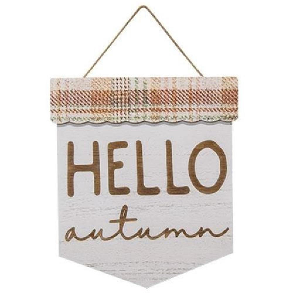 Hello Autumn Plaid Wood Sign - Rustic Farmhouse Decor for Fall, Thanksgiving & Christmas - Perfect for Home, Office & Seasonal Displays