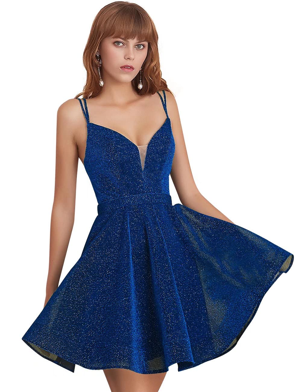 ALFEICE Sparkling Spaghetti Strap Homecoming Dress - Short V-Neck Formal Evening Prom Gown for Women | Perfect for Dances, Parties & Special Occasions