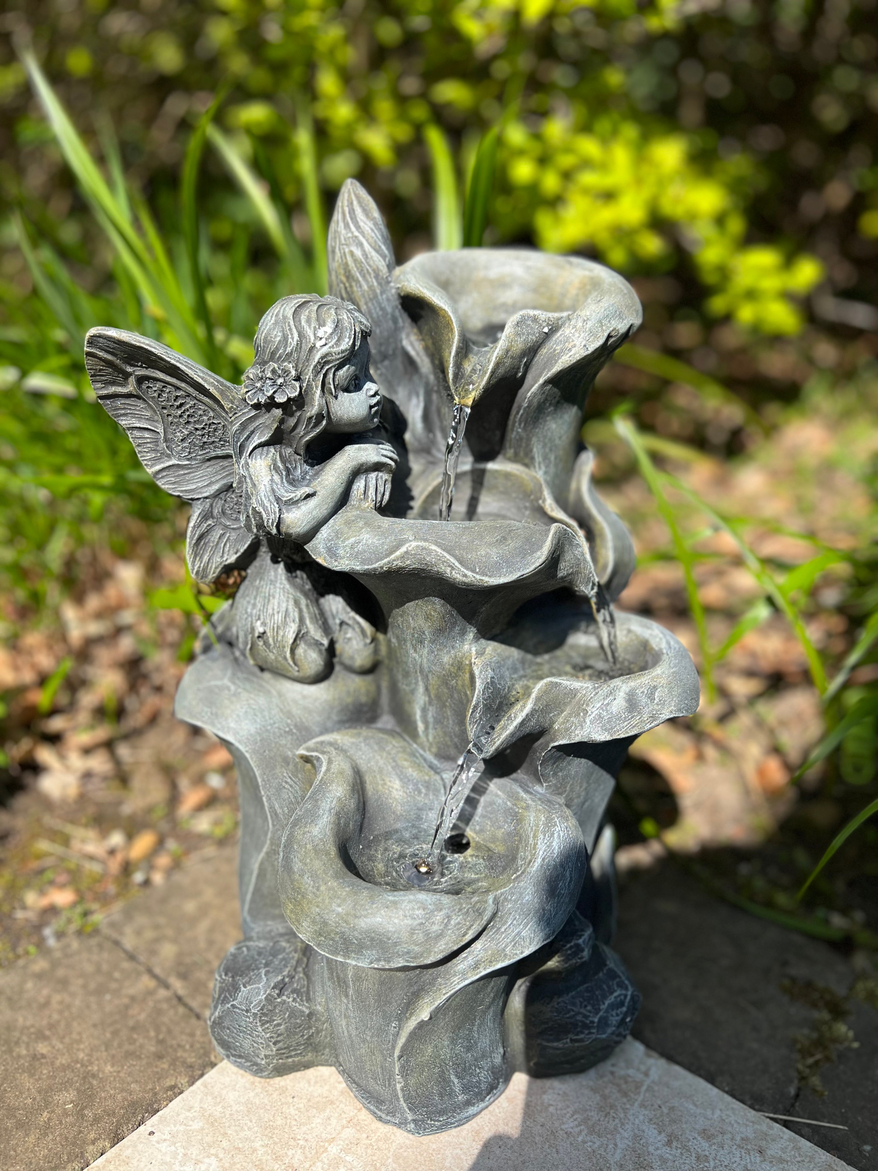 Solar-Powered Fairy Cascading Water Fountain with LED Lights - 28x25.5x42cm Outdoor Garden Decor for Patio, Yard & Landscape