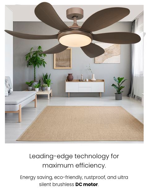 Fanco Girasol 46 Inch 6 Blades DC Ceiling Fan with Remote Control - Ultra Quiet, Energy Efficient for Bedroom, Living Room, and Office