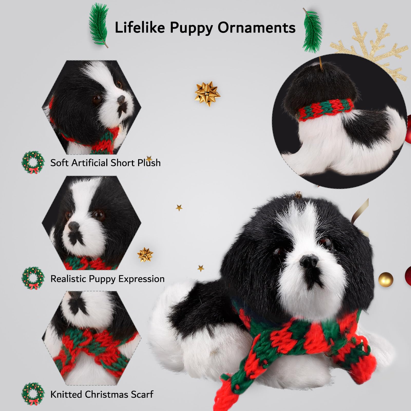 Christmas Dog Ornament with Scarf - Mini Plush Dog Decorations for Christmas Tree - Perfect Gift for Dog Lovers - Holiday Home Decor & Party Favors