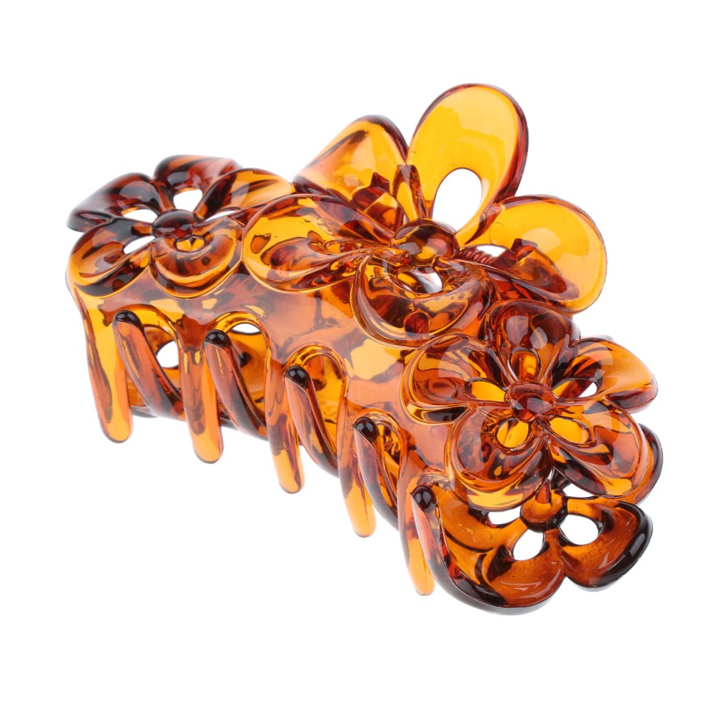 Crystal Flower Hair Clips for Women - Large Hair Barrettes with Claw Clasp for Thick Hair - Coffee Color Hair Accessories for Wedding, Party & Everyday Style