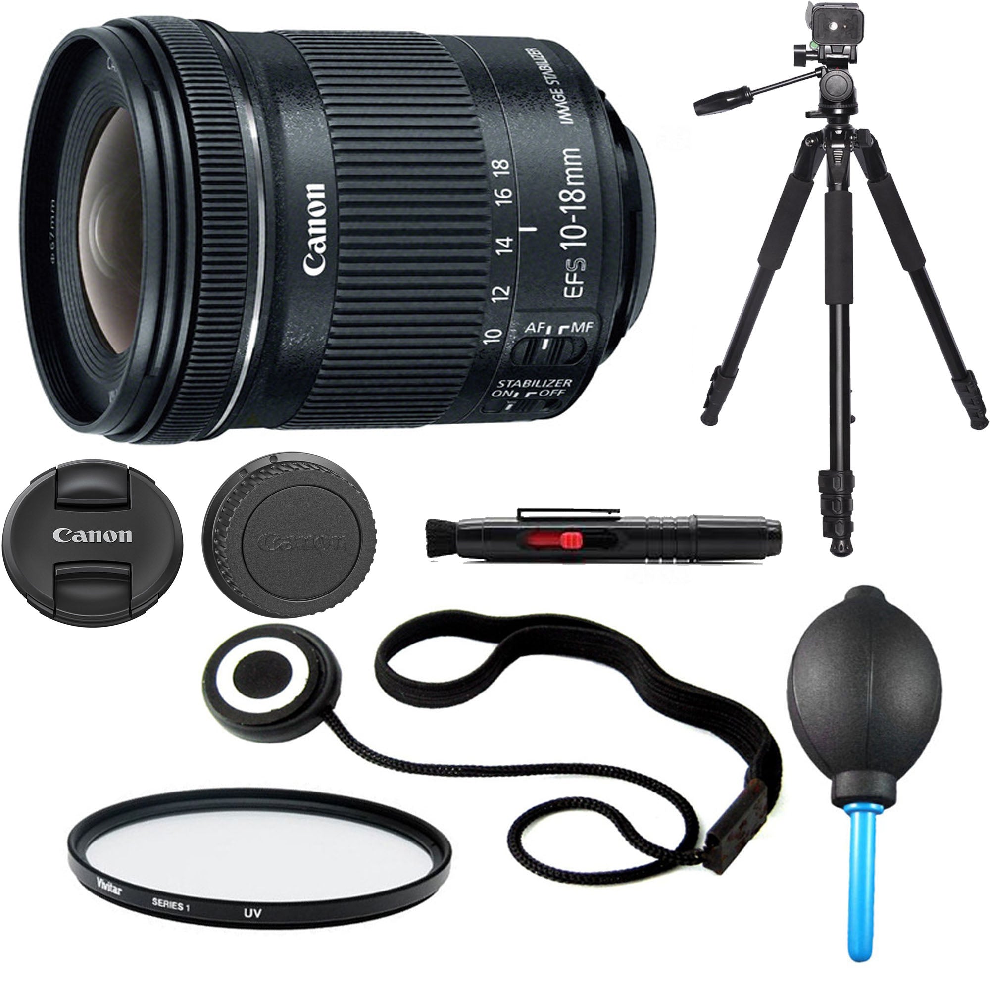 Canon EF-S 10-18mm f/4.5-5.6 IS STM Wide Angle Zoom Lens with 67mm UV Filter, Lens Cap Keeper, Tripod & Dust Blower Kit - Perfect for Landscape, Architecture & Travel Photography