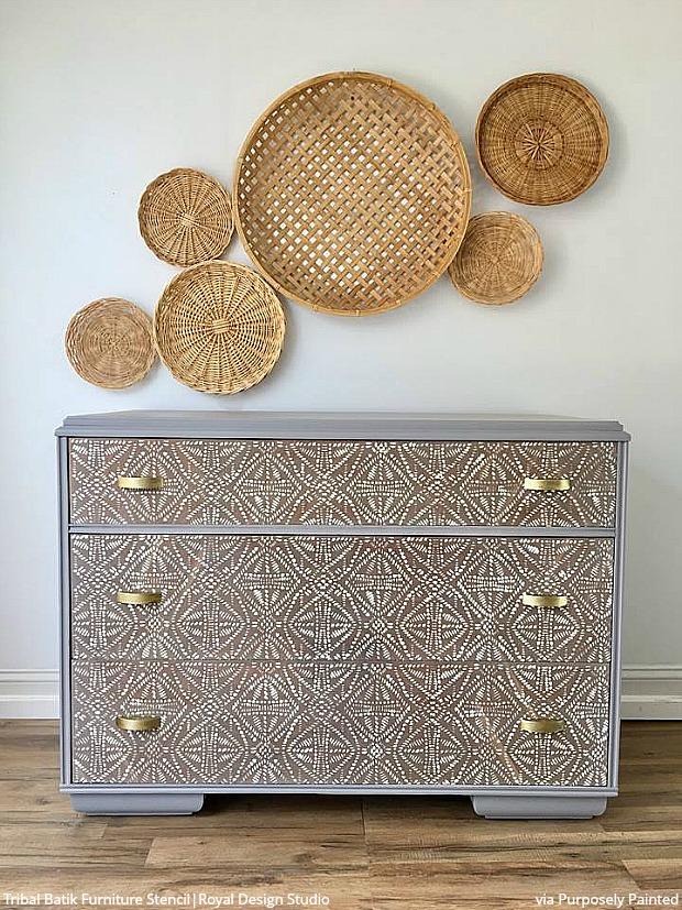 Tribal Batik Furniture Stencil - Handmade Wooden Stencils for DIY Furniture Painting & Home Decor | Perfect for Cabinets, Tables, and Wall Art Projects