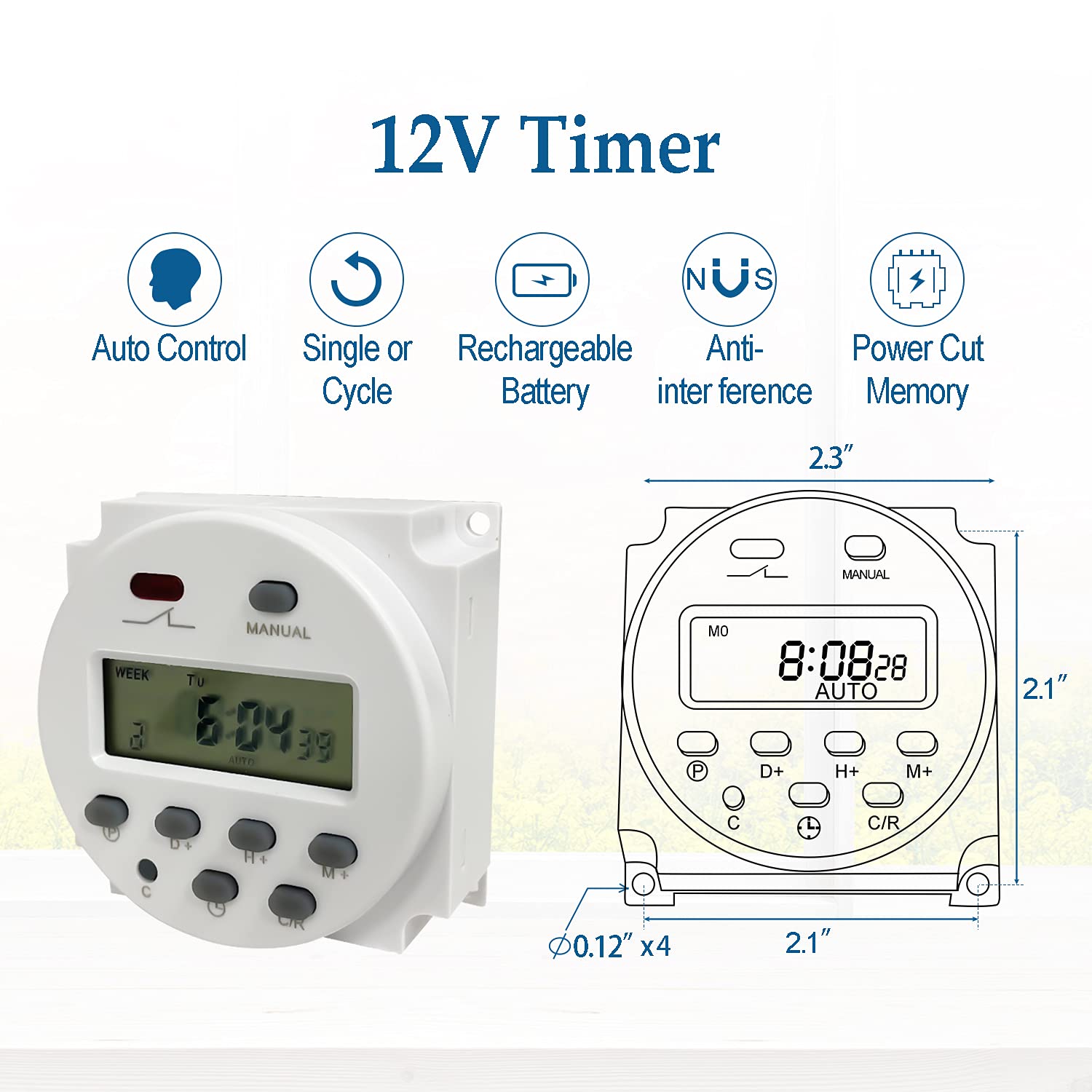 Sutekus 7 Day Digital Timer Switch - DC 12V 16A Programmable Time Relay for Home Automation, Lighting Control & Appliance Scheduling | Perfect for Aquariums, Grow Lights & Holiday Decorations