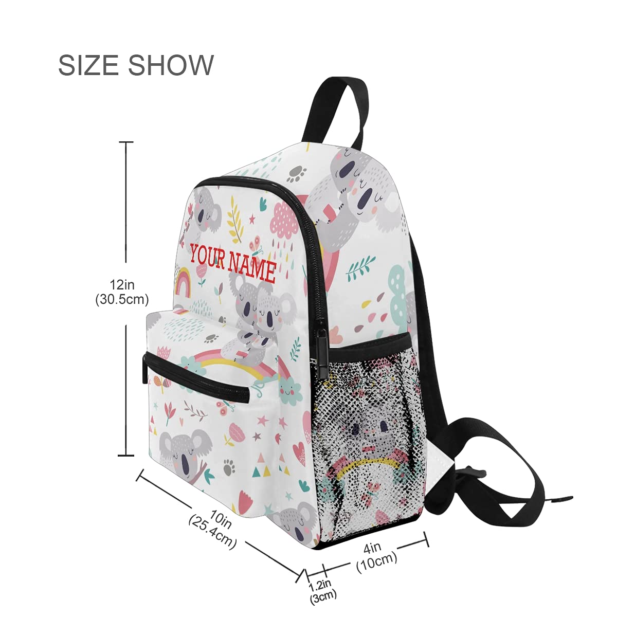ODAWA Personalized Preschool Backpack with Name - Cute Rainbow Koala Design for Toddlers & Kids | Durable School Backpack for Kindergarten, Daycare & Travel