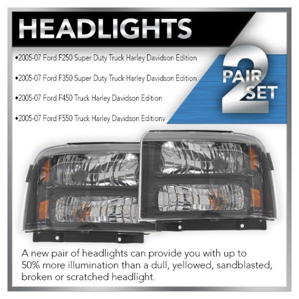 Ford F-250 F-350 Super Duty Headlight Assembly Set (2005-2007) - Driver & Passenger Side Replacement Headlights FO2502224 FO2503224 - Perfect for Night Driving & Off-Road Adventures