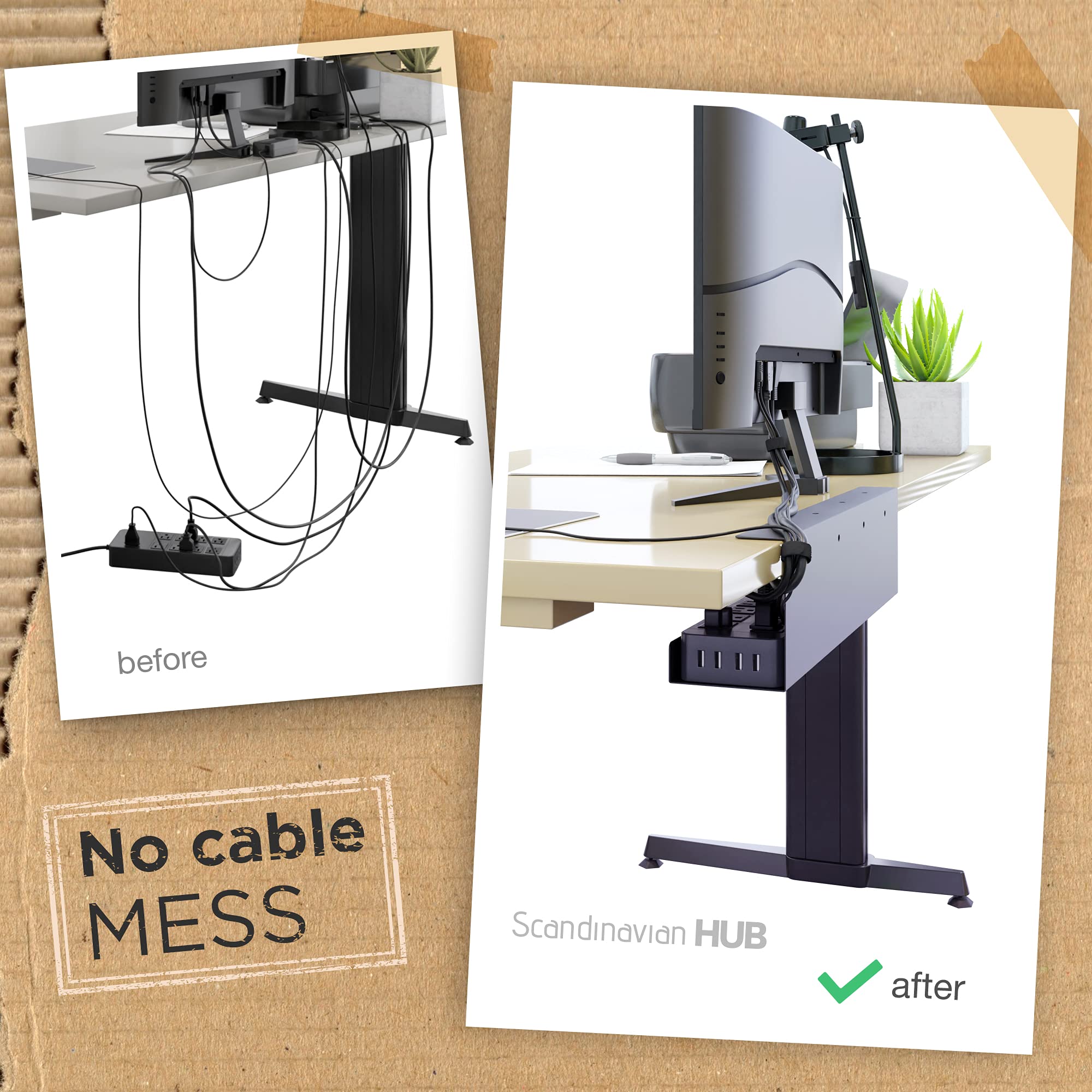 Under Desk Cable Management Tray - No Drill Wire Organizer for Glass & Standing Desks, 17