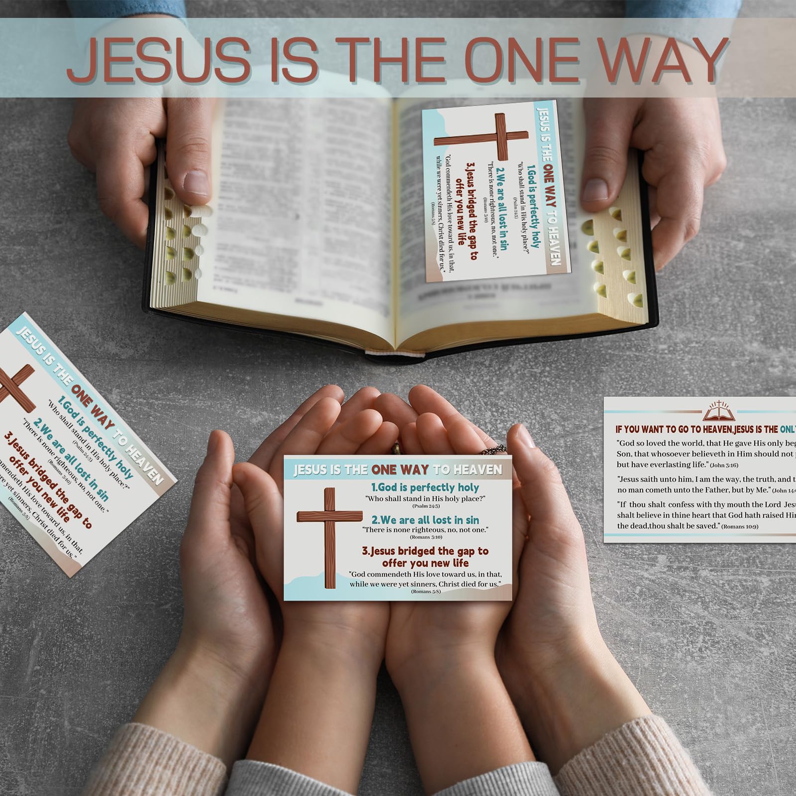300 Pcs Gospel Tract Cards - Plan of Salvation Bible Tracts, Prayer Postcards & Christian Bookmarks Bulk Pack - Pocket Holy Cards for Women & Men - Ministering Tool (Jesus Is The One Way) - Perfect for Church Outreach, Bible Study & Christian Gifts