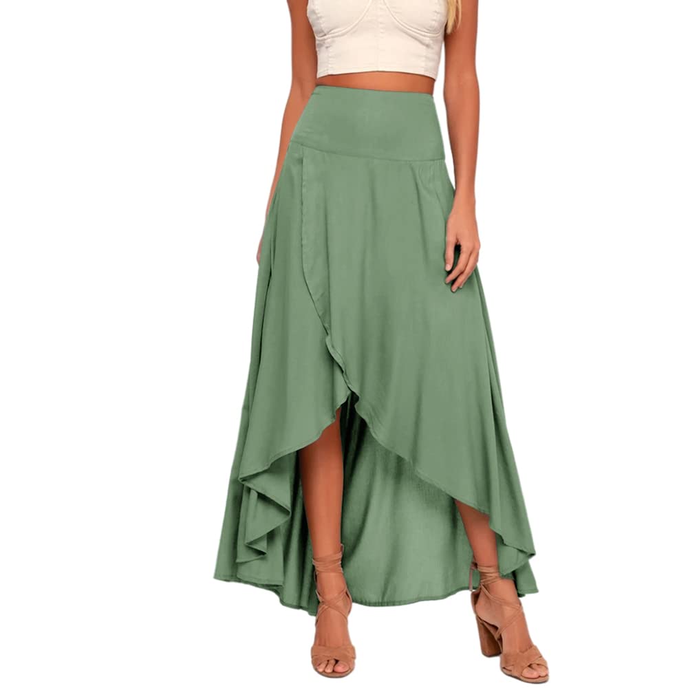 Zwurew Women's High-Low Wrap Maxi Skirt - 2023 Summer Trendy High Waisted Flowy Pleated Long Skirt for Beach, Party & Casual Wear