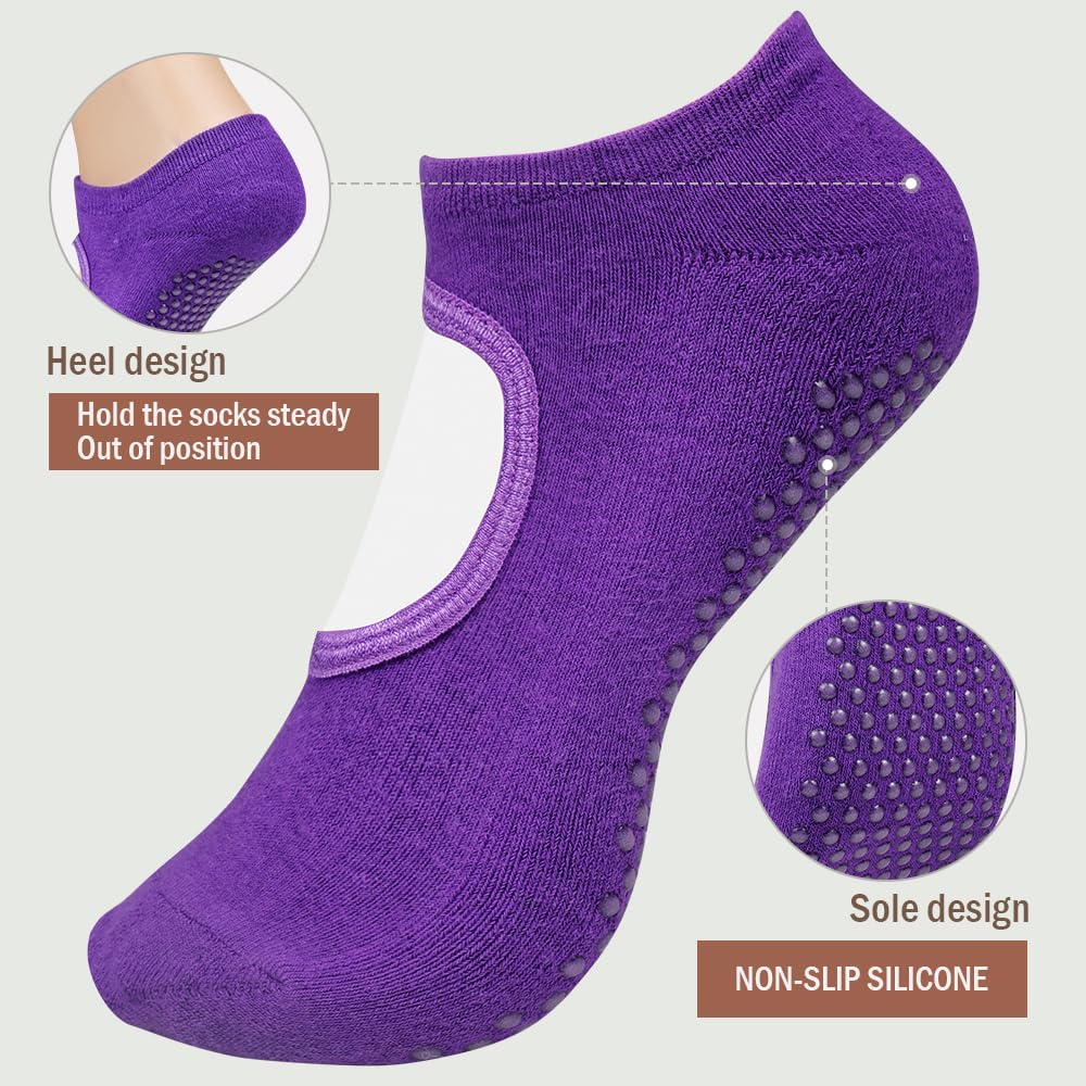 4 Pairs Non-Slip Yoga Socks for Women - Toeless Grip Pilates, Barre & Ballet Socks with Elastic Design - Perfect for Yoga, Dance, Gym Workouts & Home Exercise