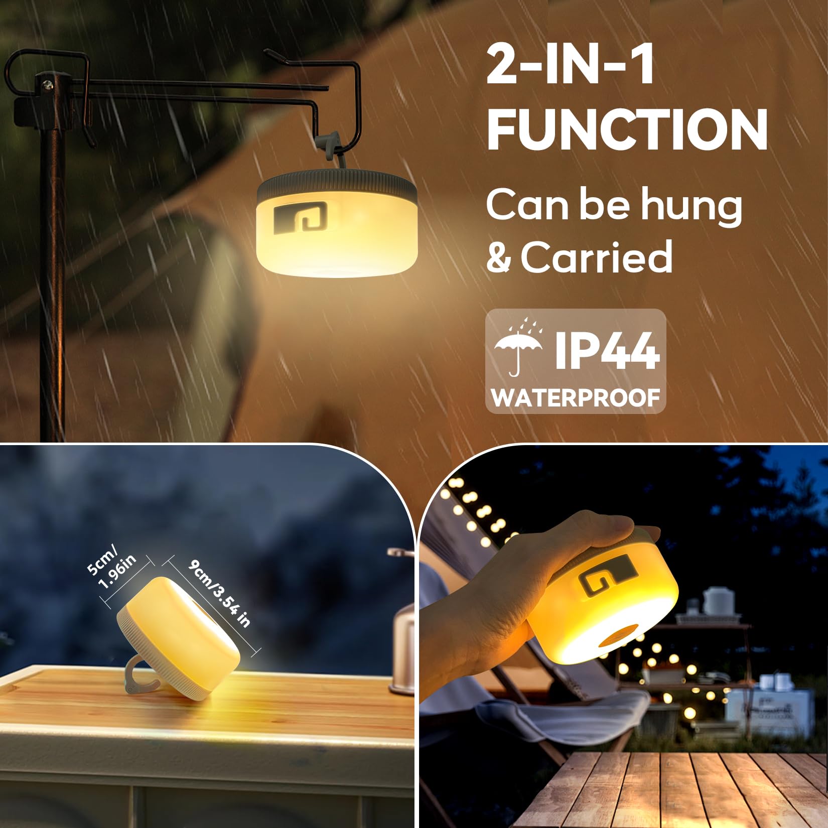 26.2ft Outdoor Camping String Lights - Warm White LED Fairy Lights with 5 Lighting Modes, Rechargeable & Waterproof for Hiking, Tent, Party, Festival Decor - Perfect for Backyard, Patio, Garden and Indoor Home Decoration
