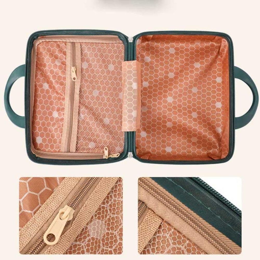 EVVIX 14 Inch Small Hard Shell Cosmetic Case - Travel Makeup Organizer for Women | Portable Carry-On Luggage, Kids Suitcase & File Storage Box | Durable ABS Mini Trunk in Royal Green & White | Perfect for Air Travel, Weekend Getaways & Home Organization