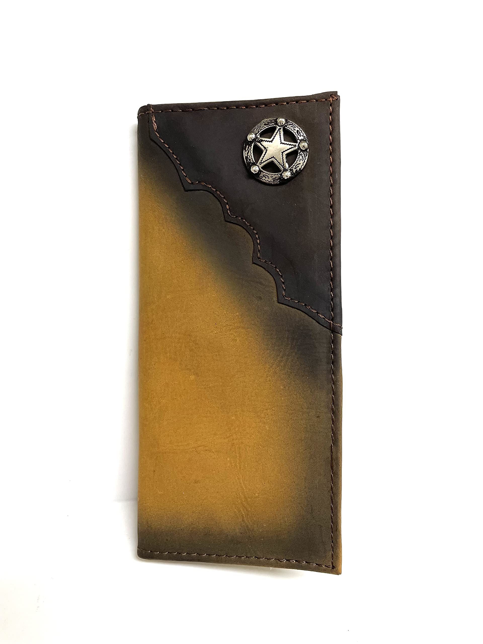 Genuine Leather Cowboy Bifold Wallet with Star Concho - Western Style Long Wallet for Men, Perfect for Rodeo, Country Music Festivals & Everyday Carry