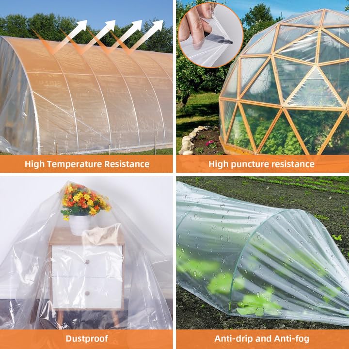 25x40 Ft Greenhouse Plastic Sheeting - 6 Mil Clear UV Resistant Polyethylene Film for Hoop House, Farming & Gardening | Durable Replacement Cover for Plant Protection & Season Extension