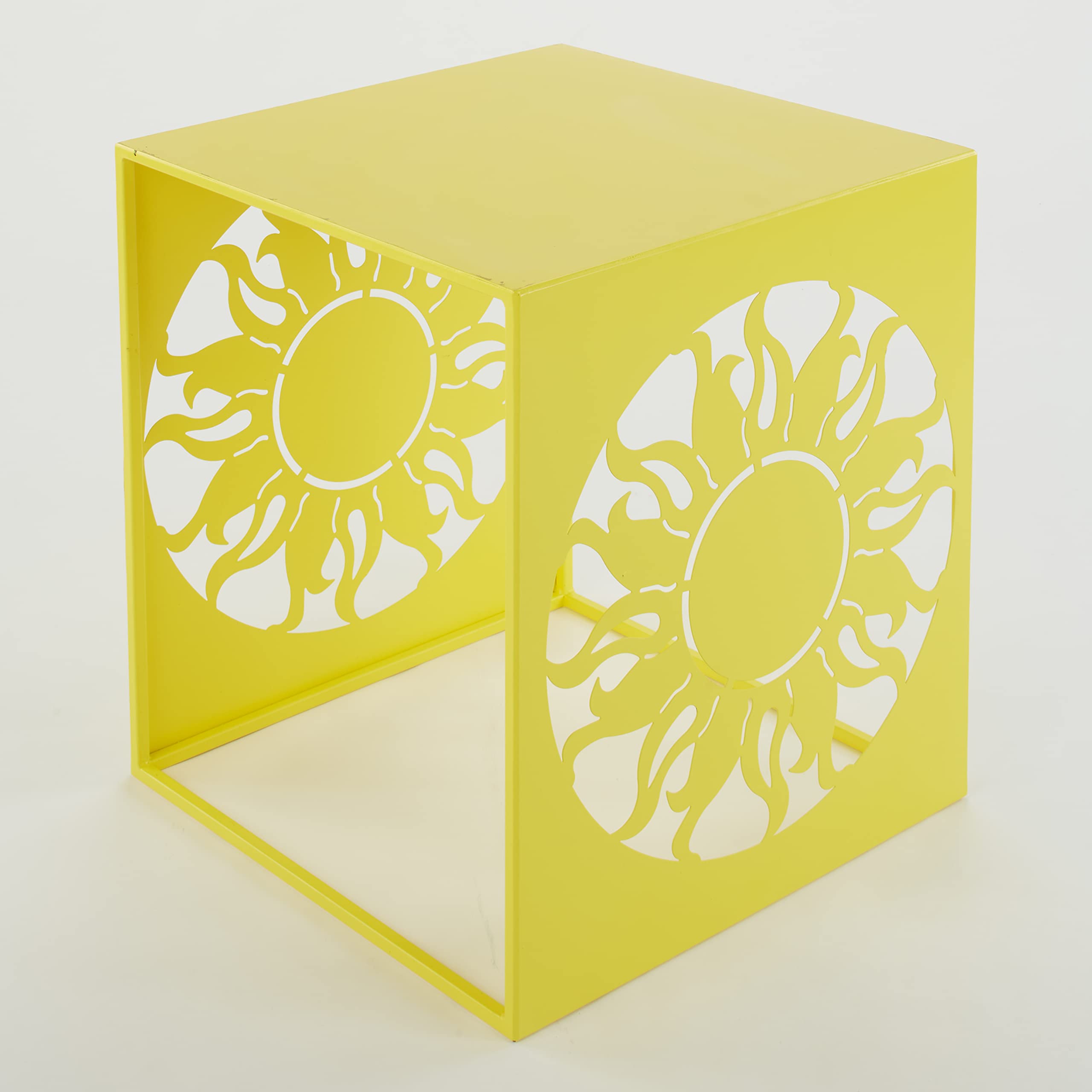 Metal Icon Table - Outdoor Square Side Table for Unique Decoration - Sun-Resistant Patio Furniture for Garden, Poolside & Backyard Decor
