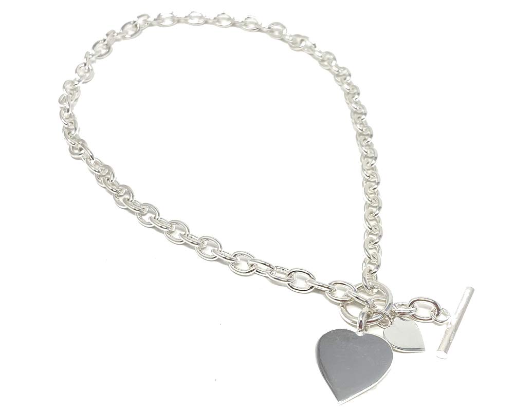 925 Sterling Silver Double Heart Pendant Necklace for Women - 925 Hallmarked with T Bar Clasp - Elegant Gift for Valentine's Day, Anniversary or Birthday - Perfect for Romantic Occasions & Everyday Wear