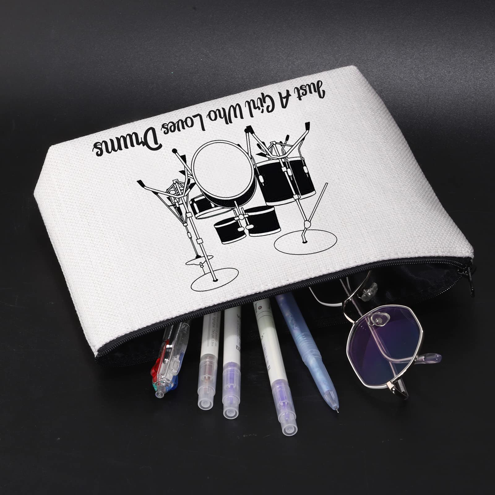 Drummer Makeup Bag - Just a Girl Who Loves Drums Cosmetic Pouch, Travel Toiletry Organizer for Musicians | Perfect Drumming Gift, Band Practice & Concert Essentials