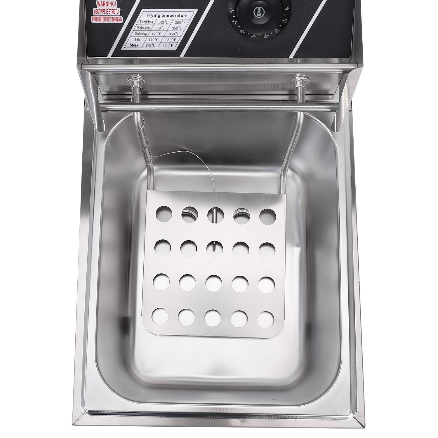 Commercial Electric Deep Fryer 2500W Stainless Steel with Basket - 6.3QT/6L Countertop Deep Fryer for French Fries, Chicken Wings & More - Perfect for Restaurants, Home Kitchens & Fast Food Shops (US Plug, Silver, In Stock)