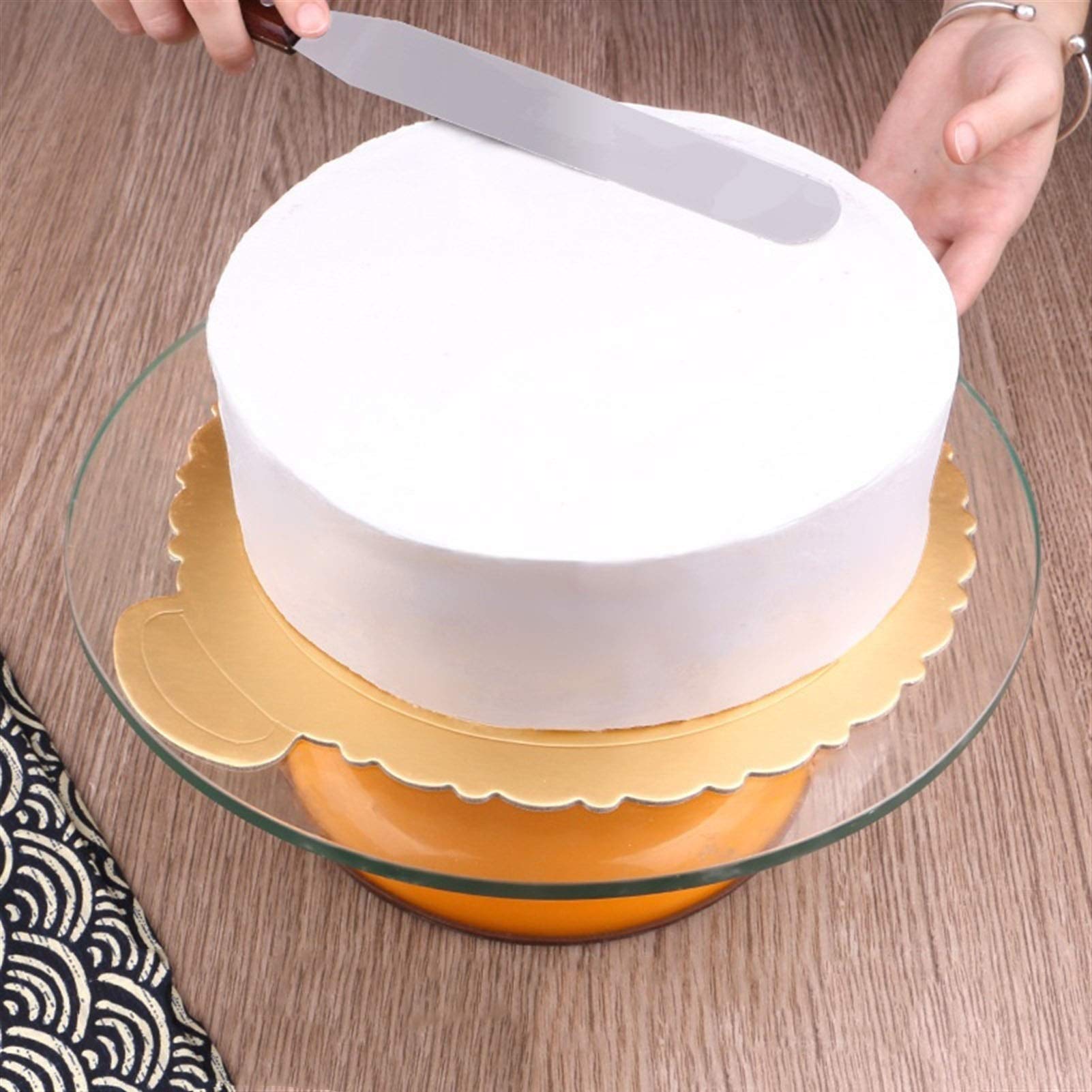 12 Inch Rotating Cake Turntable Stand - Non-Slip Silicone Base Cake Decorating Turntable for Baking, Cookies, Cupcakes & Desserts (Yellow) - Perfect for Home Bakers, Professional Chefs & DIY Cake Decorating
