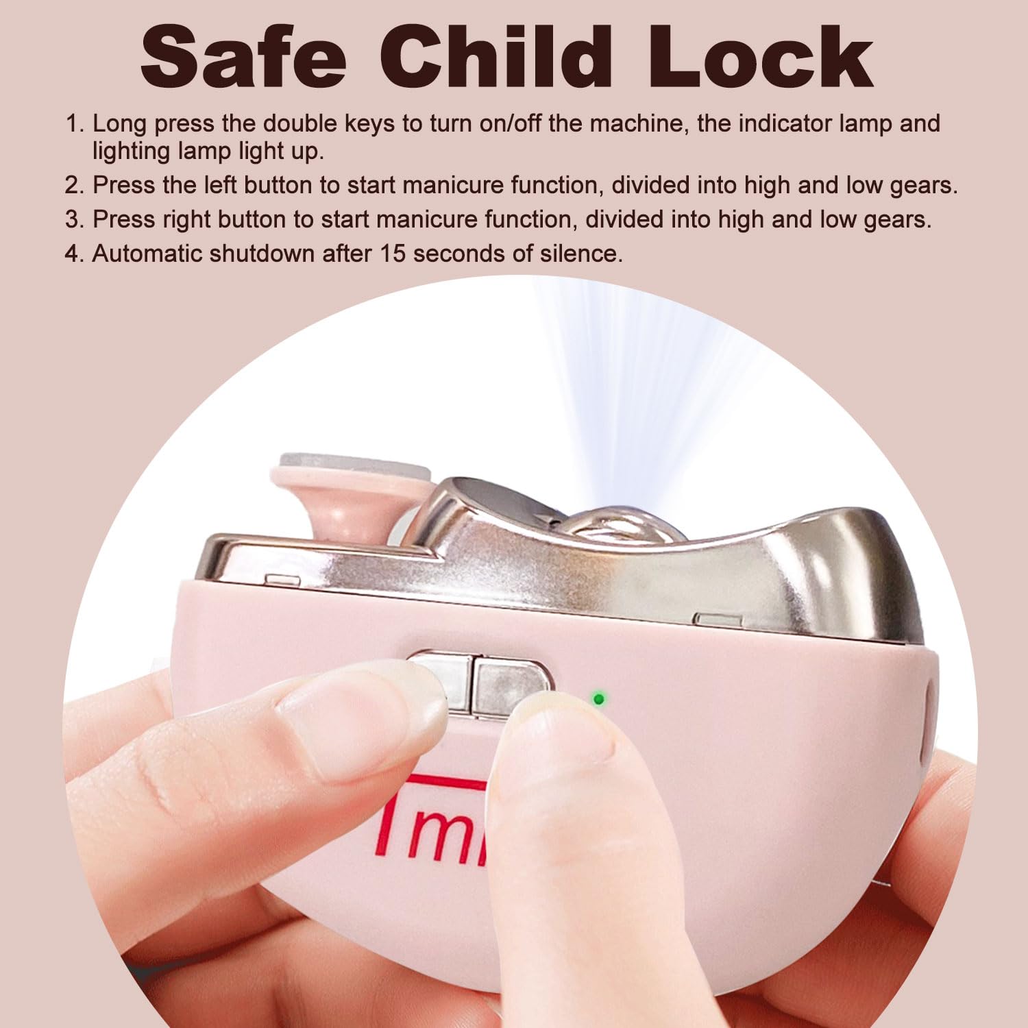 TMIN Electric Nail Clipper with LED Light & 2 Speed Settings - Rechargeable USB Nail Trimmer and Polisher 2-in-1 Design with Nail Storage - Safe for Babies, Kids, Adults & Seniors (Pink) - Perfect for Home, Travel and Gentle Nail Care