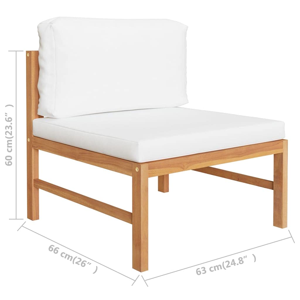 Solid Teak Wood Middle Sofa with Cream Cushions - Durable Outdoor Patio Furniture for Garden, Poolside & Backyard - Perfect for Relaxing, Entertaining & Lounging in Sun