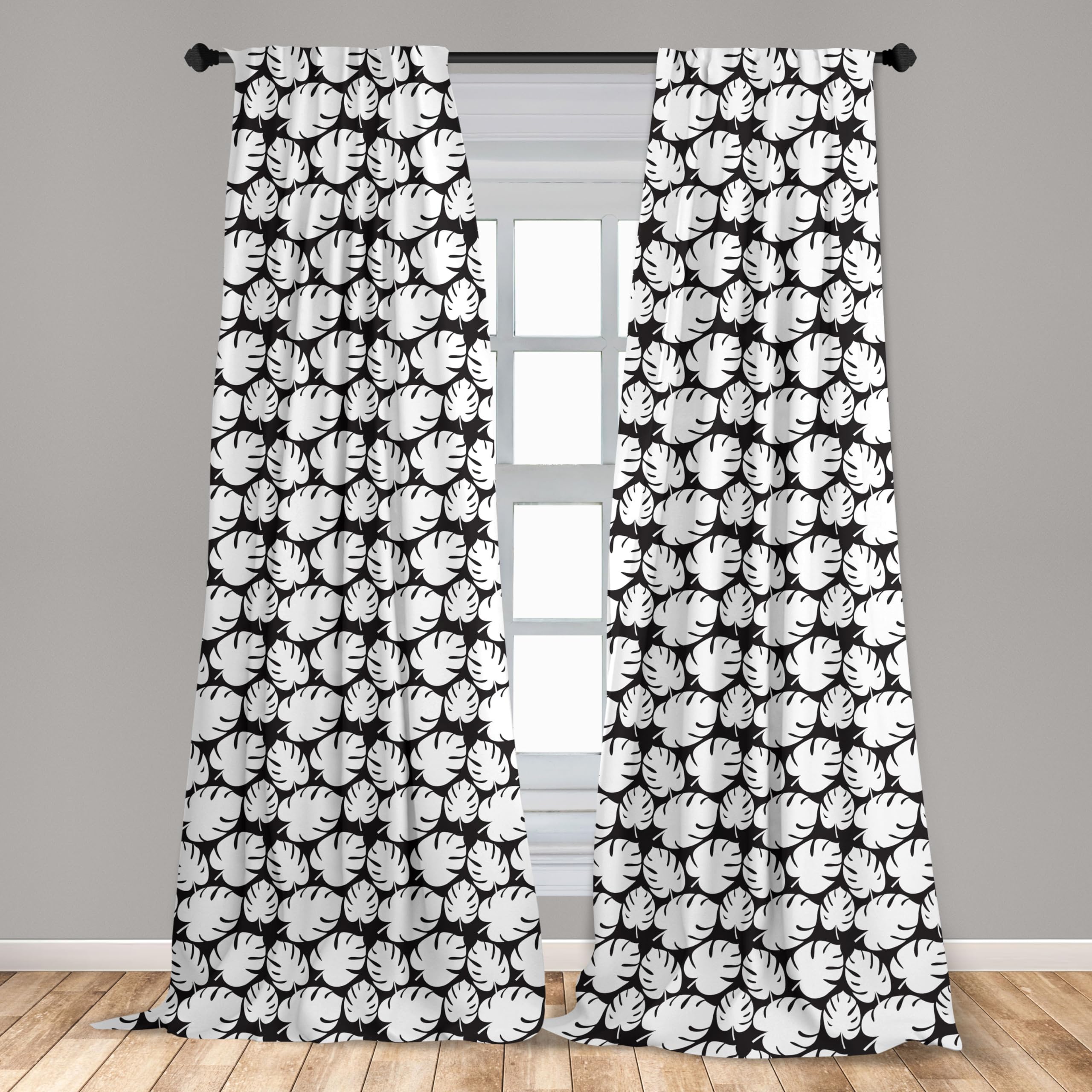 Ambesonne Black and White Jungle Leaf Window Curtains - 28
