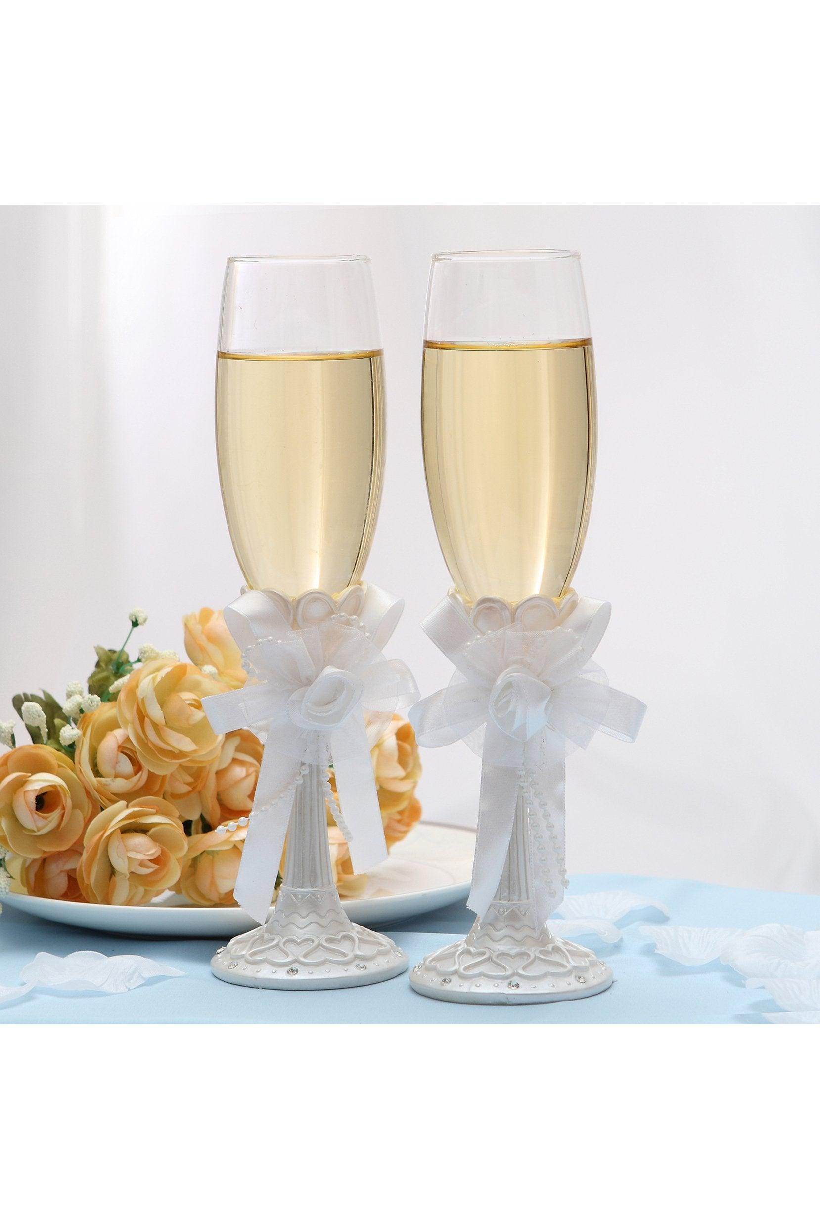 Elegant Wedding Champagne Flutes Set of 2 - Premium Crystal Glass Toasting Cups for Bridal Showers, Anniversaries & Romantic Dinners - CGF0288