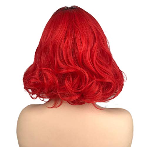 Aimole Short Red Wigs with Black Roots - Body Wave Synthetic Wig for Women - Heat Resistant & Natural Looking - Perfect for Cosplay, Halloween, Costume Parties & Daily Fashion