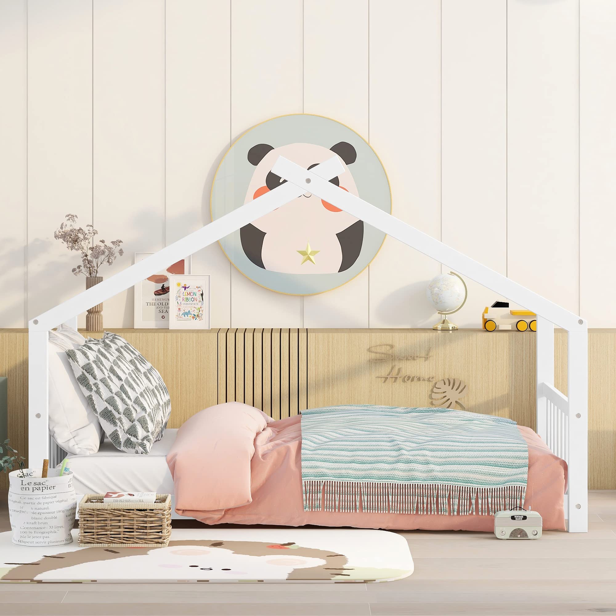 Harper & Bright Designs Twin Size House Bed for Kids - Solid Wood Montessori Bed Frame with Headboard & Footboard, No Box Spring Needed - Perfect for Girls & Boys Bedroom Furniture (White) | Ideal for Montessori Rooms, Playrooms & Cozy Kids' Bedrooms
