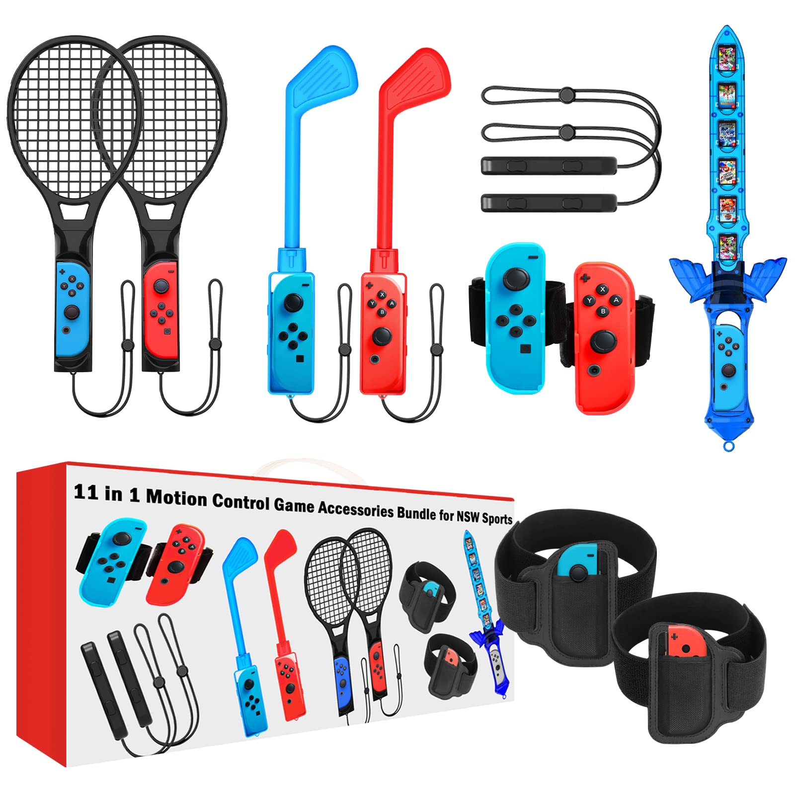 CODOGOY 11-in-1 Nintendo Switch Sports Accessories Bundle - Compatible with Switch & Switch OLED - Family Game Accessories Kit for Tennis, Bowling, Soccer & More - Perfect for Party Games & Family Fun Nights