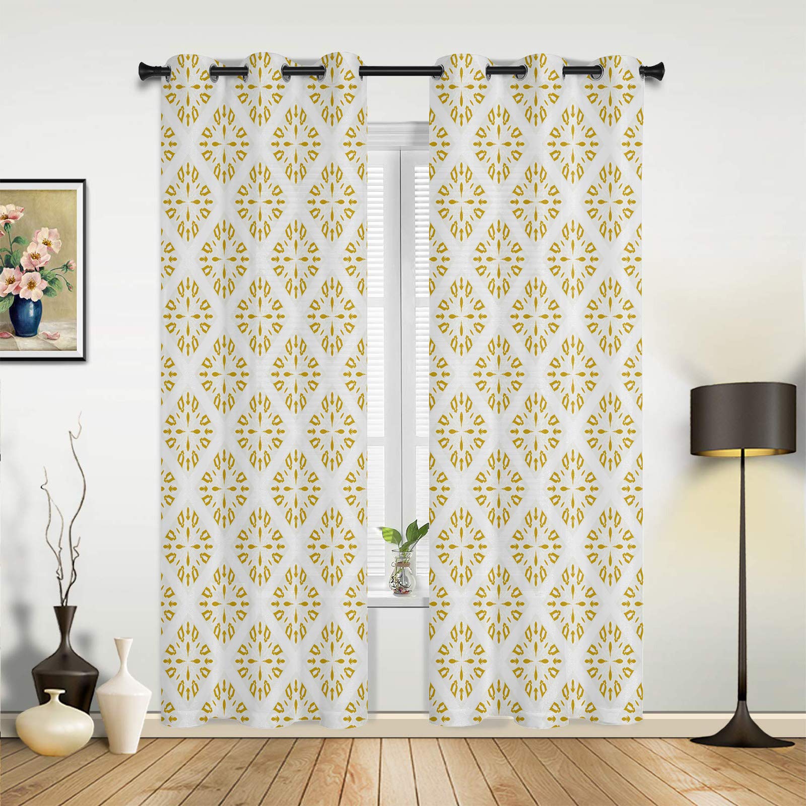 Thermal Insulated Blackout Curtains for Bedroom & Living Room - Modern Grommet Window Drapes, Set of 2 Panels (52x84 Inches) with Diamond Geometric Damask Design - Perfect for Light Control, Privacy & Energy Efficiency