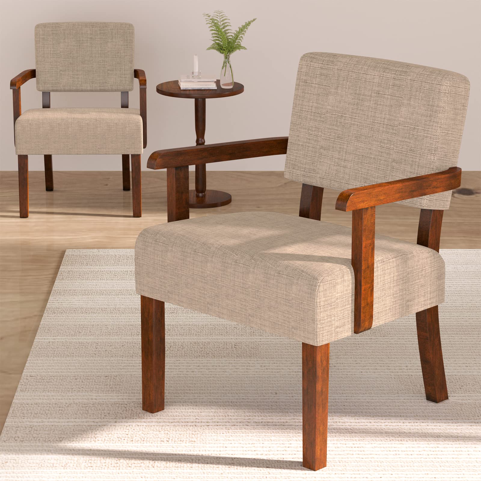 2-Piece Accent Chair Set with Side Table - Soft Upholstered Armchairs for Living Room, Bedroom, Reading Nook & Office Waiting Area - Beige Modern Lounge Chairs (AC01) | Perfect for Small Spaces, Apartment Decor & Cozy Seating