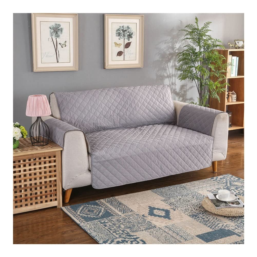 Waterproof Sofa Slipcover - 100% Nonslip Quilted Couch Protector for Pets & Kids | Machine Washable 3-Seat Furniture Cover (190x196cm, Gray) | Perfect for Pet Owners, Families & Living Room Protection