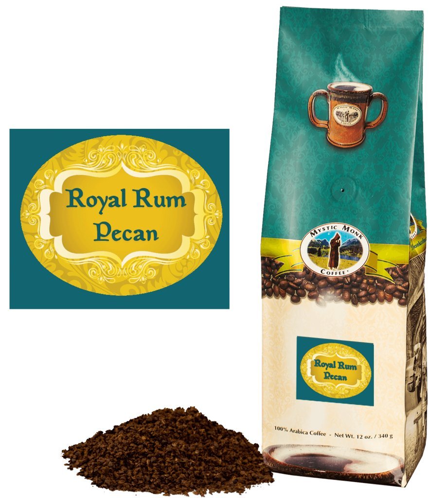 Royal Rum Pecan Flavored Ground Coffee - 100% Arabica, 12oz for Cozy Mornings