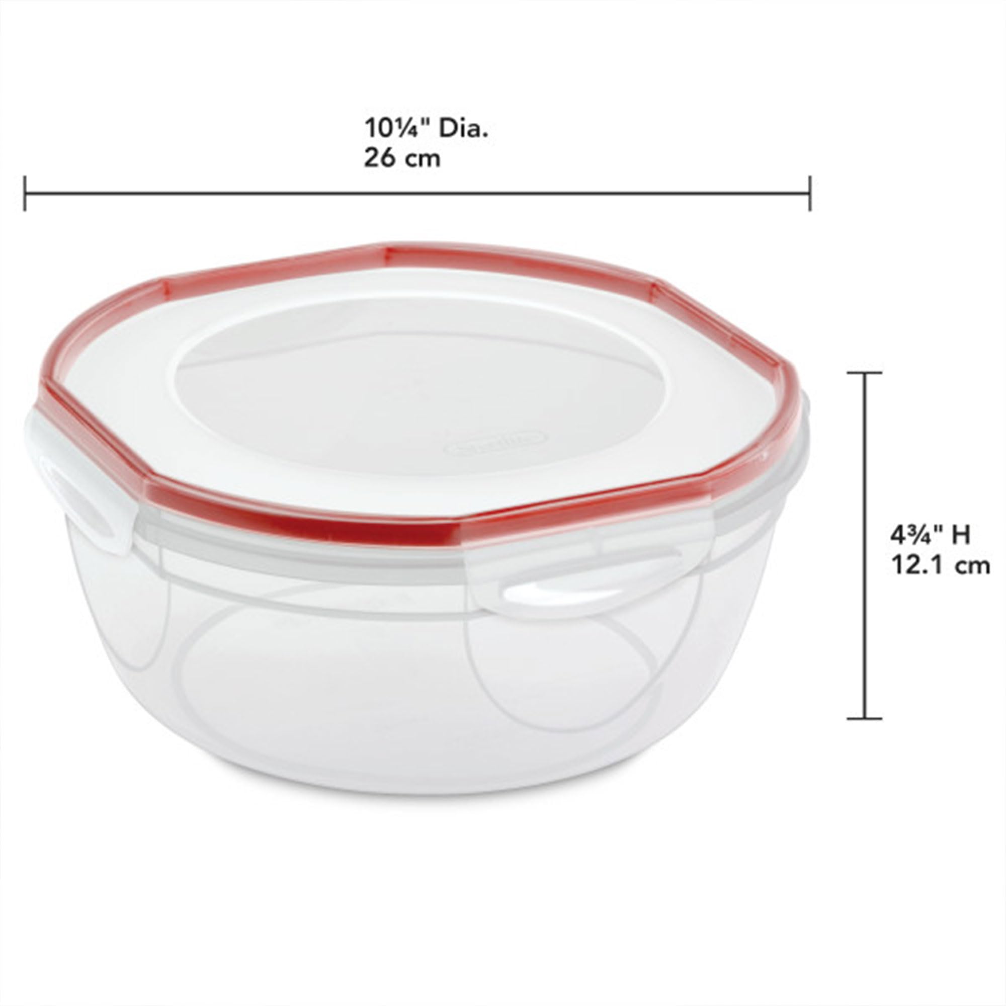Sterilite Ultra-Seal 4.7 Qt Airtight Food Storage Containers with Latching Lids - 12-Pack Clear Microwave & Dishwasher Safe Bowls with Red Gasket for Meal Prep, Leftovers & Pantry Organization