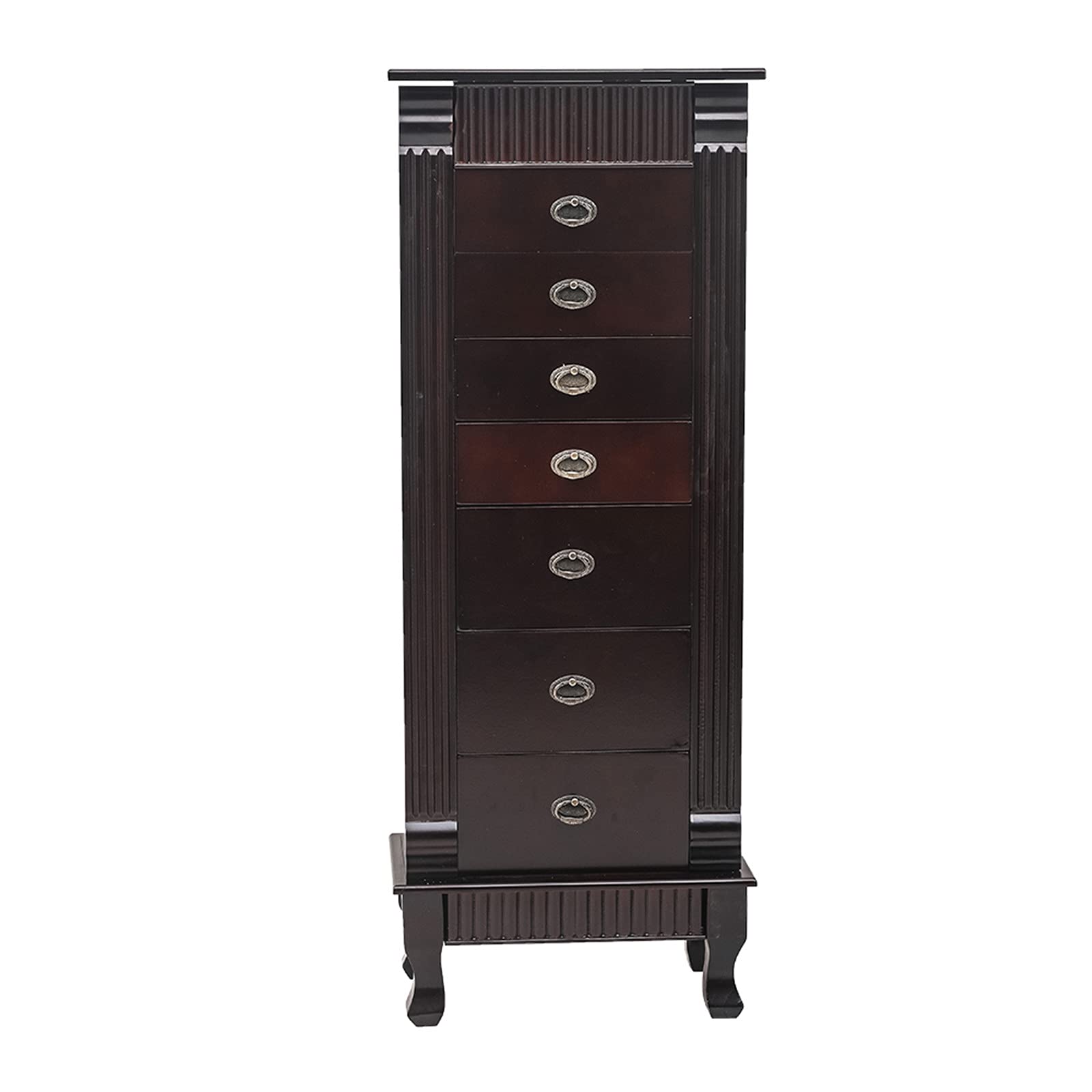 GT2-LC Large Standing Jewelry Armoire Cabinet with Makeup Mirror & Top Storage Organizer - Dark Brown/Beige Flannel - Perfect for Bedroom, Dressing Room & Closet Organization