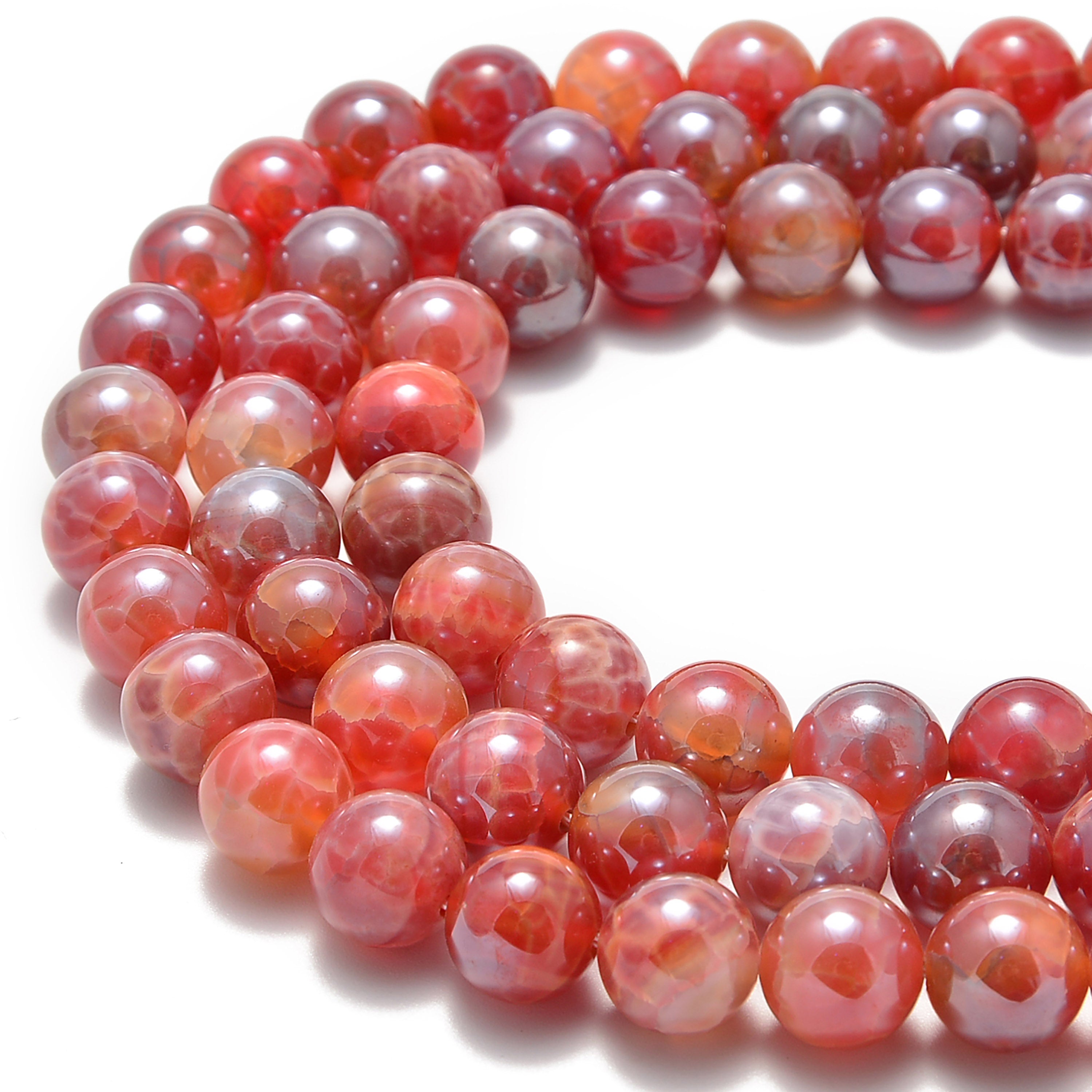 Premium Fire Agate Smooth Round Beads - 6mm, 8mm, 10mm, 15.5mm Strand - Natural Stone Jewelry Making Supplies for Necklaces, Bracelets & DIY Crafts