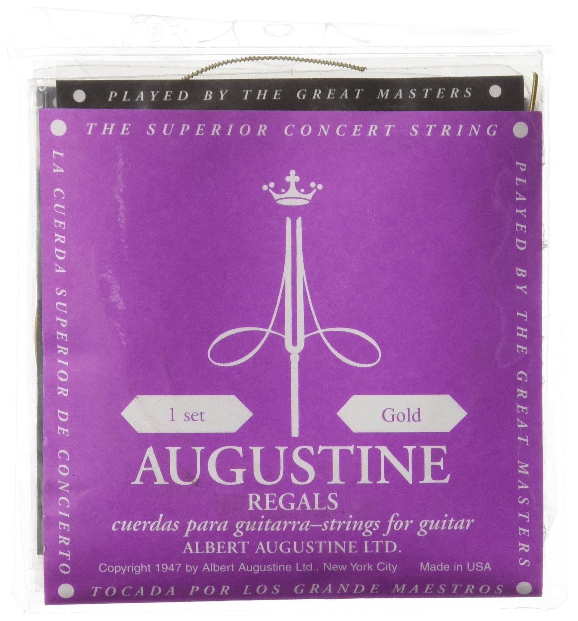 Premium Augustine Regal Gold Crystal Nylon Guitar Strings - Medium Tension Classical Guitar Strings Set (1 Pack) | Perfect for Classical, Flamenco & Acoustic Guitar Players