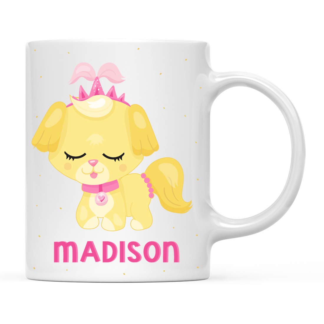 Personalized 11oz Kids Hot Chocolate Mug - Blonde Princess Dog Design - Custom Name Birthday Christmas Gift for Girls - Perfect for Milk, Coffee & Tea - Ideal for Home, School & Party Use