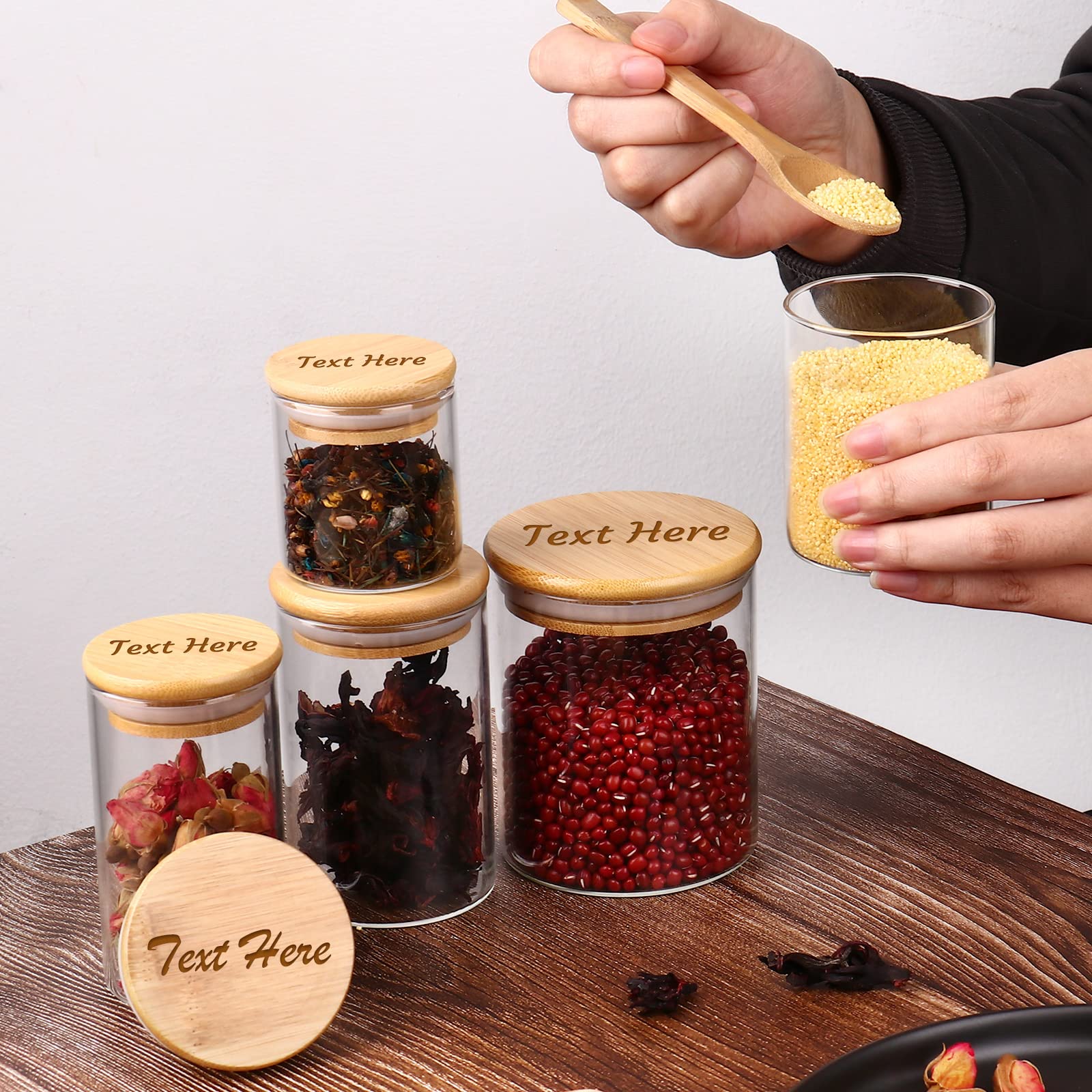 Premium Glass Food Storage Containers with Bamboo Lids - Airtight Clear Glass Jars for Cereal, Candy, Nuts, Oatmeal, Tea & Coffee (15 oz) | Free Custom Engraving | Perfect for Pantry Organization & Kitchen Storage