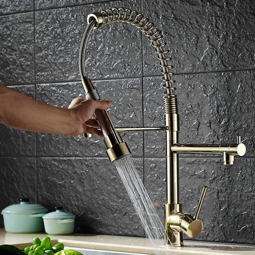 Premium Gold Kitchen Faucet with Hot & Cold Water - Rotating Double Outlet Brass Sink Tap, Single Hole Easy Installation - Perfect for Modern Kitchens, Restaurants & RV Use