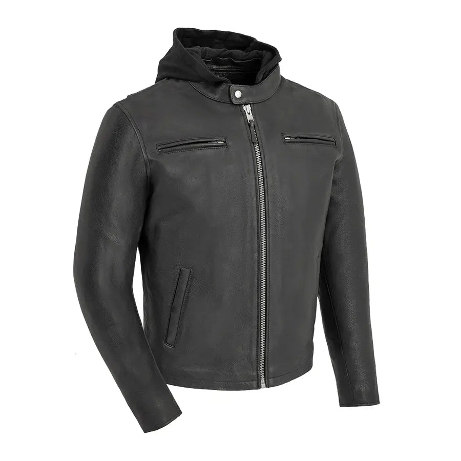 Open Road Men's Hooded Leather Motorcycle Jacket - Premium Biker Jacket for Riding & Streetwear Fashion