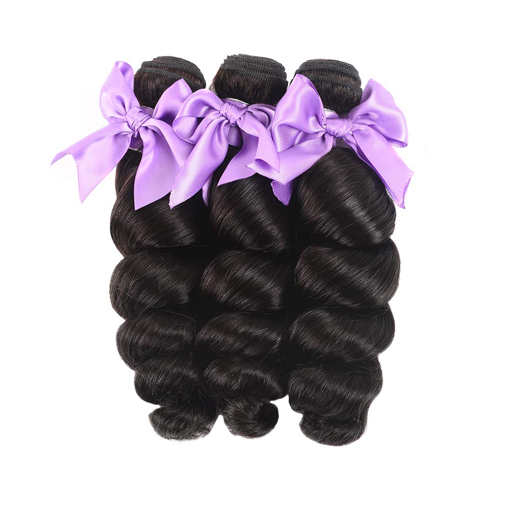 100% Virgin Brazilian Human Hair Weave Bundles - 3 Bundles Loose Wave Remy Hair Extensions (28