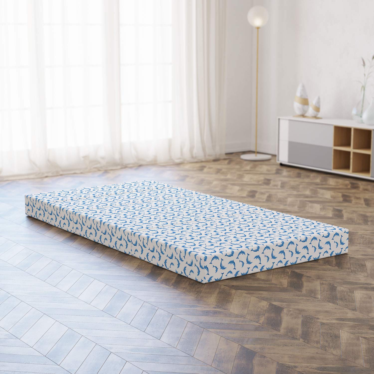 Ambesonne Dolphin Foldable Mattress - Wildlife Under The Sea Design, 74.8