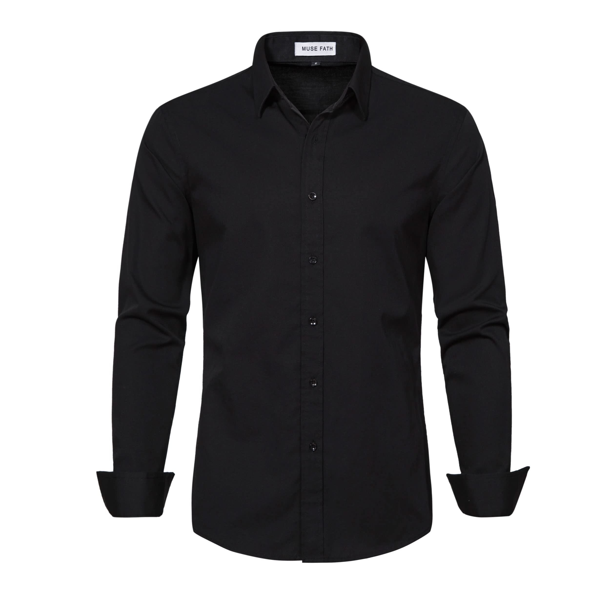 Premium MUSE FATH Men's Solid Color Dress Shirt - Slim Fit Long Sleeve Business Casual Shirt for Office, Wedding & Formal Events - Breathable Cotton Dress Shirts for Men