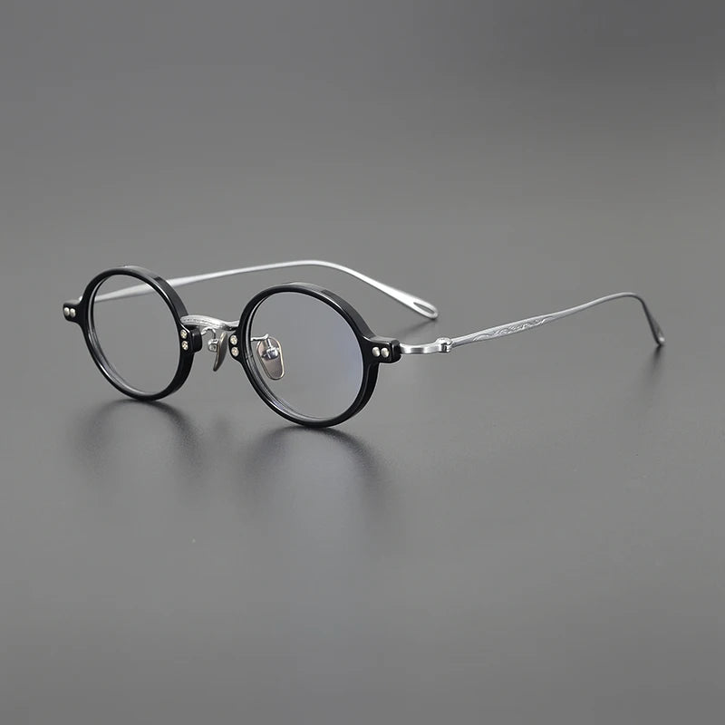 Stylish Black Unisex Acetate & Titanium Round Eyeglasses Frame 65956 - Perfect for Work, Reading & Fashion Accessories