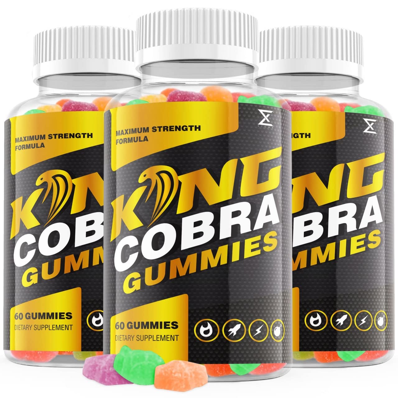 (3 Pack) King Cobra Gummies for Men - 180 Count Natural Energy & Stamina Booster - Herbal Supplement for Performance, Vitality & Focus - Perfect for Workouts, Late Nights & Busy Days