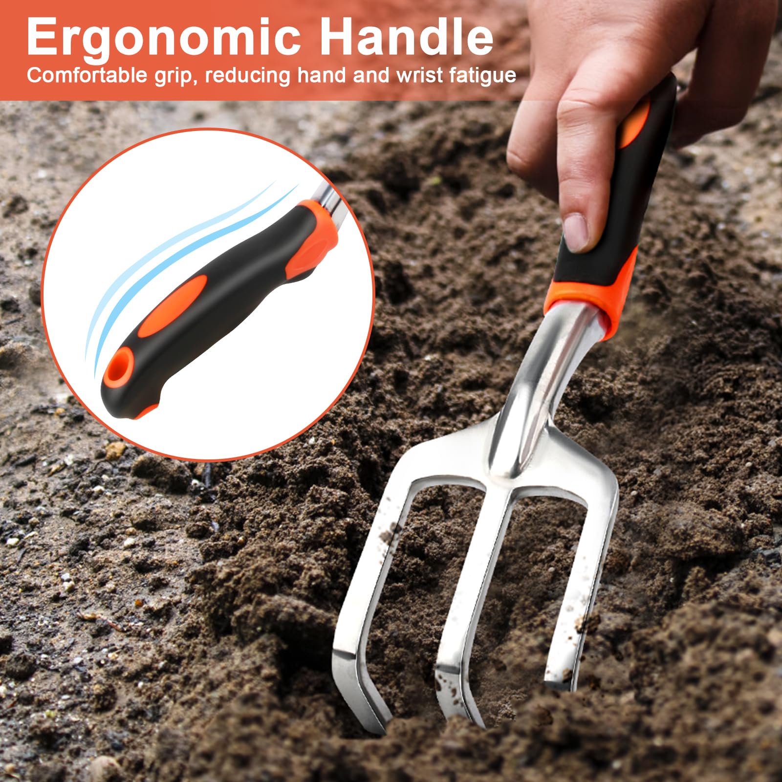 Heavy Duty Hand Rake Garden Tool - Ergonomic Handle Cultivator for Weeding, Loosening Soil & Gardening | Perfect for Small Gardens, Flower Beds & Vegetable Patches